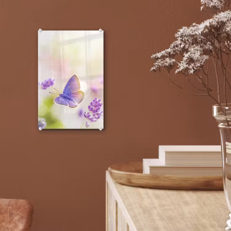 Glas schilderij - Lavendel - Vlinder - Bloemen — 6