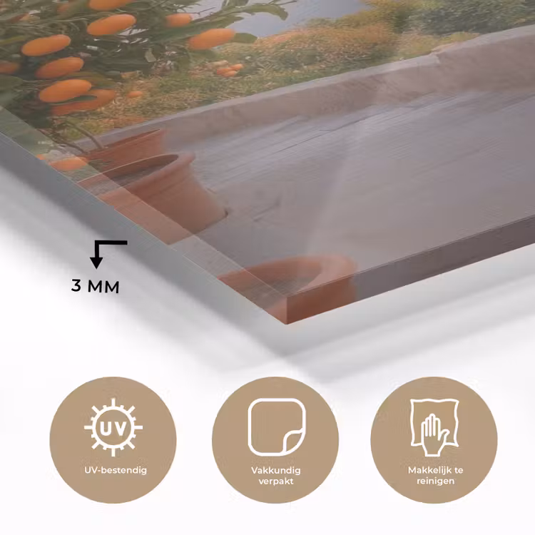 Glas schilderij - Middelandse zee - Sinaasappel - Heuvels - Zee — 3