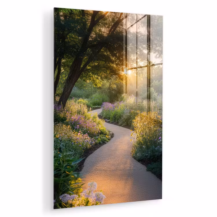 Glas schilderij - Pad - Bloemen - Park — 1