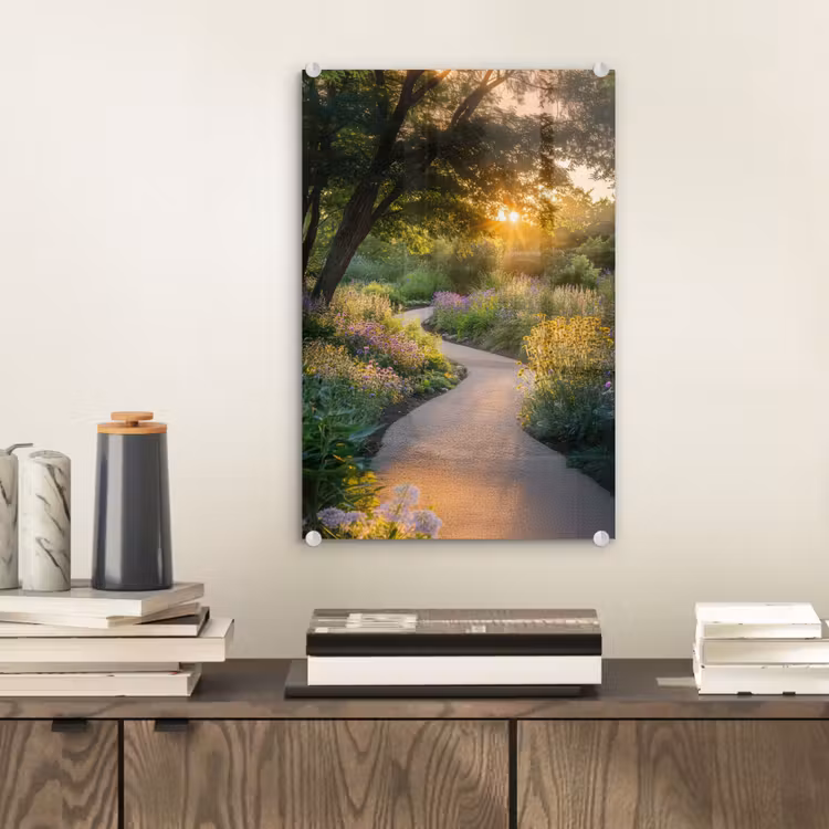 Glas schilderij - Pad - Bloemen - Park — 2