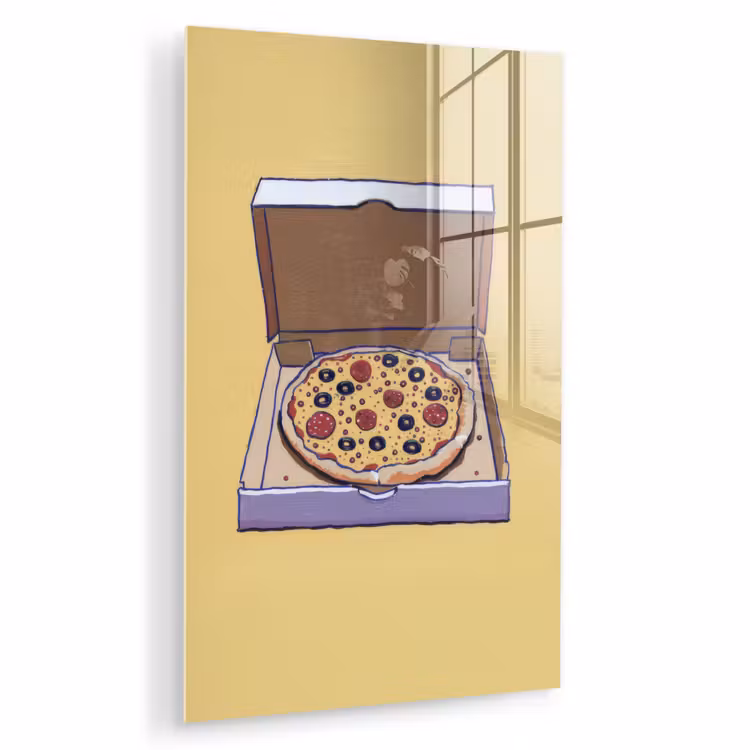 Glas schilderij - Pizza - Doos - Salami - Illustratie — 1