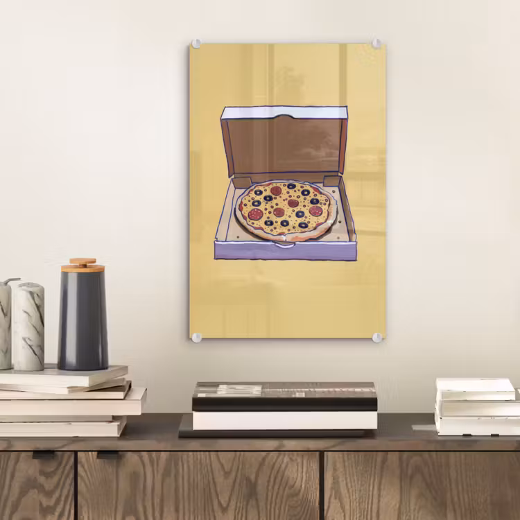 Glas schilderij - Pizza - Doos - Salami - Illustratie — 2
