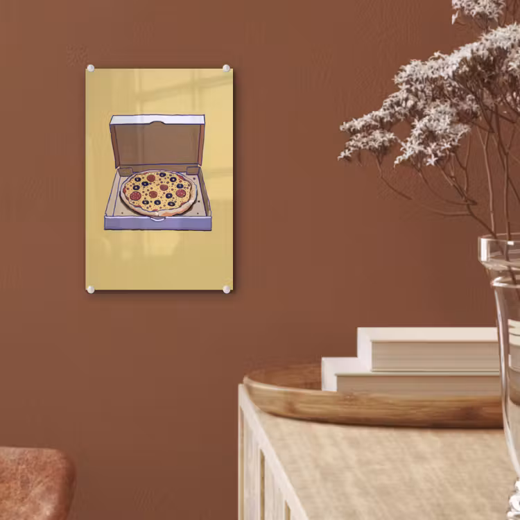 Glas schilderij - Pizza - Doos - Salami - Illustratie — 6