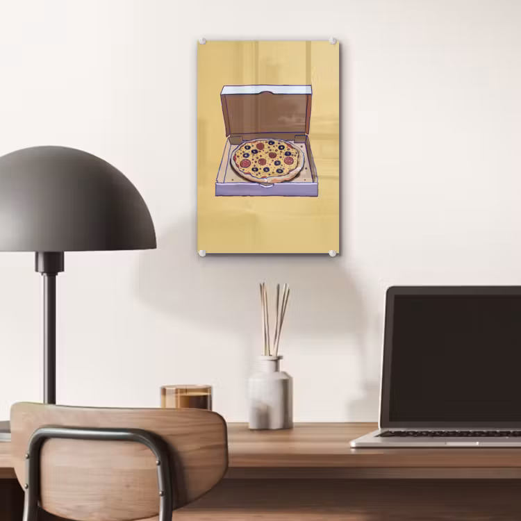 Glas schilderij - Pizza - Doos - Salami - Illustratie — 7
