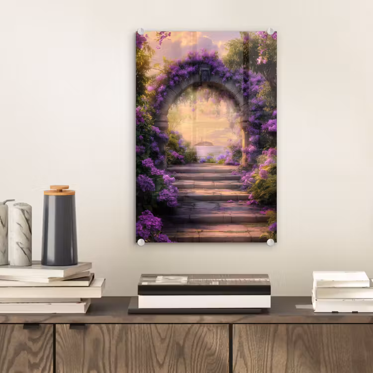 Glas schilderij - Poort - Paars - Bloemen — 2