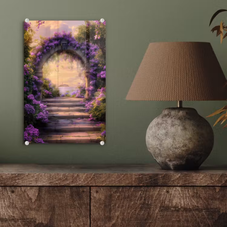 Glas schilderij - Poort - Paars - Bloemen — 4