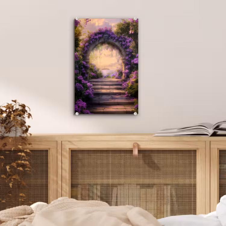 Glas schilderij - Poort - Paars - Bloemen — 5