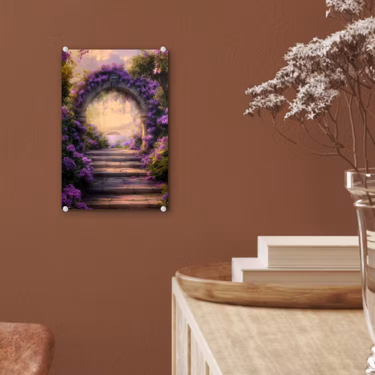 Glas schilderij - Poort - Paars - Bloemen — 6