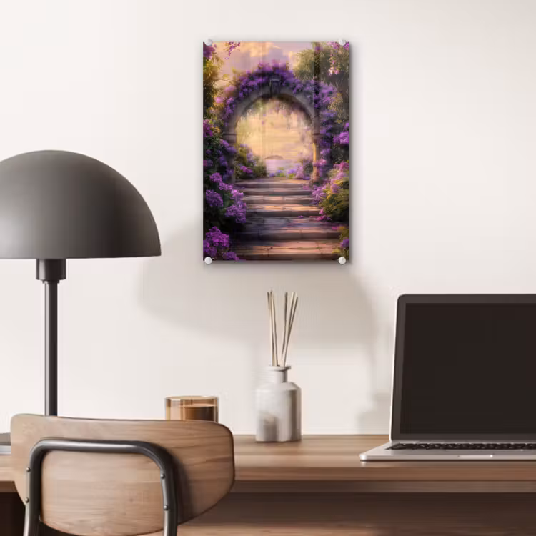 Glas schilderij - Poort - Paars - Bloemen — 7
