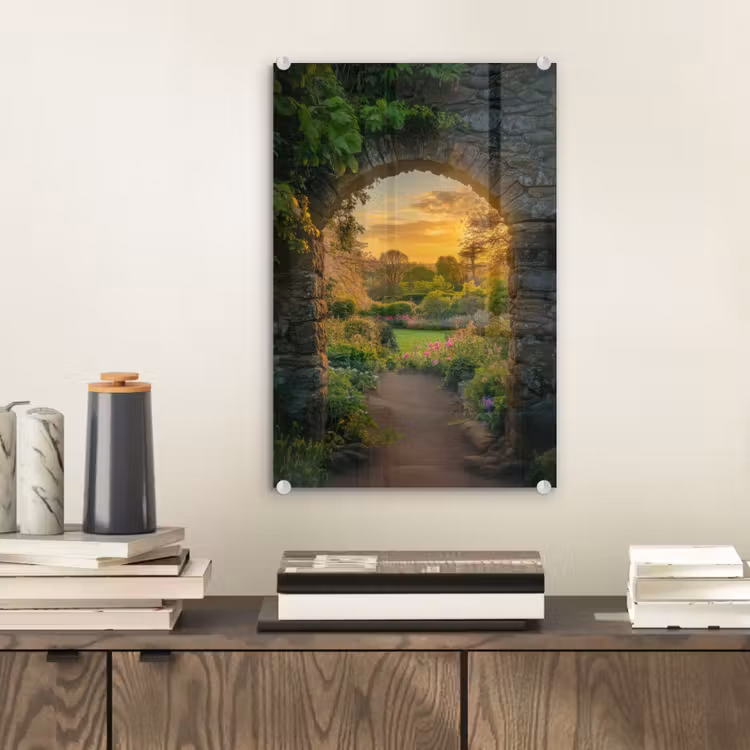 Glas schilderij - Poort - Planten - Zonsondergang — 2