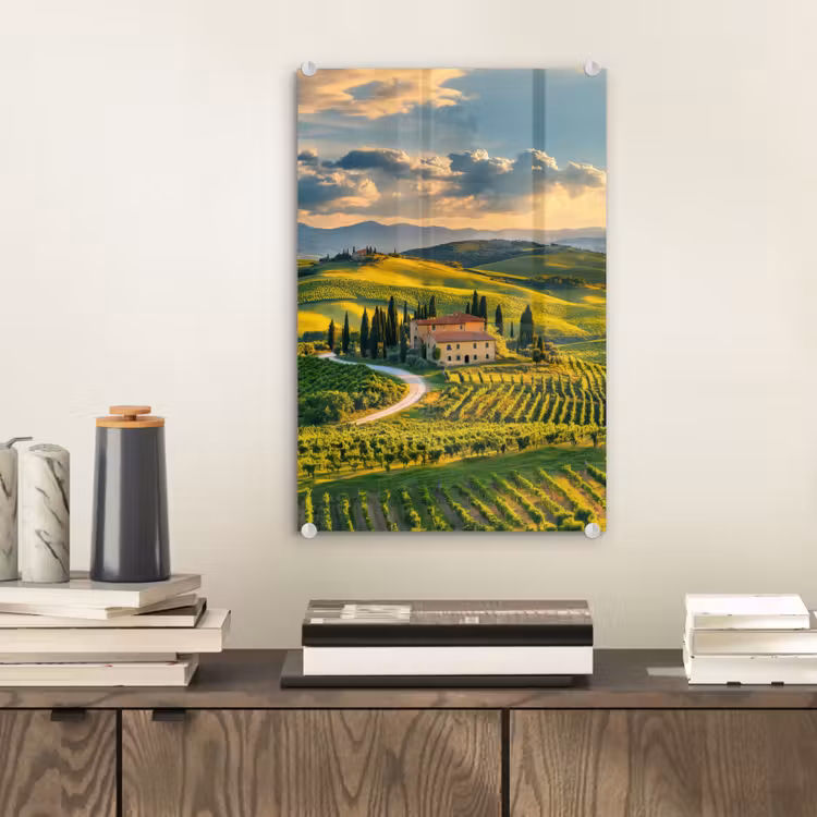 Glas schilderij - Toscane - Landschap - Wijngaarden — 2
