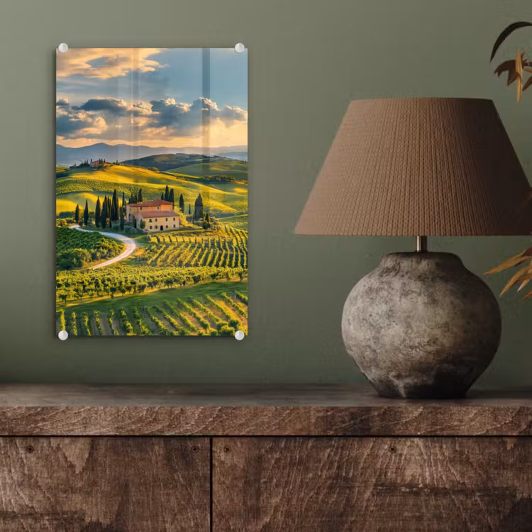 Glas schilderij - Toscane - Landschap - Wijngaarden — 4