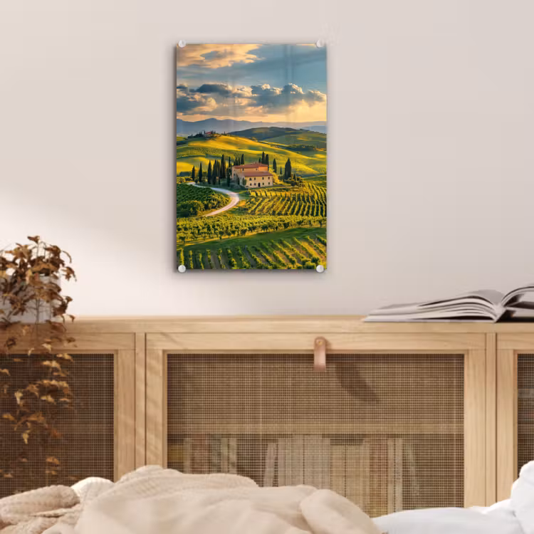 Glas schilderij - Toscane - Landschap - Wijngaarden — 5