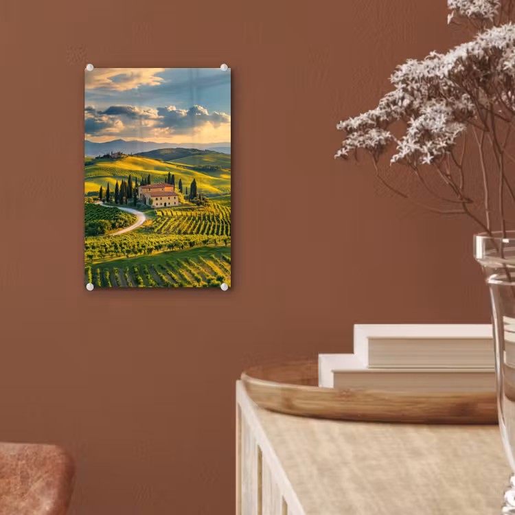 Glas schilderij - Toscane - Landschap - Wijngaarden — 6