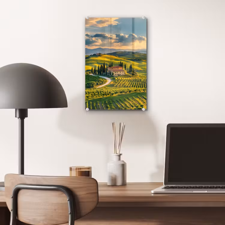 Glas schilderij - Toscane - Landschap - Wijngaarden — 7