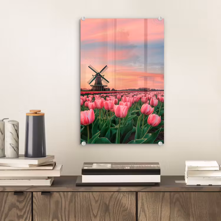 Glas schilderij - Tulpen - Molen - Nederland — 2