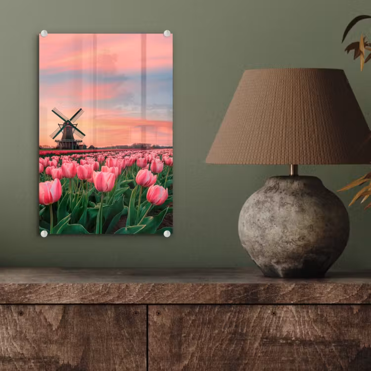 Glas schilderij - Tulpen - Molen - Nederland — 4