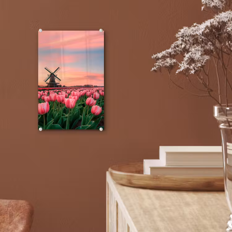 Glas schilderij - Tulpen - Molen - Nederland — 6