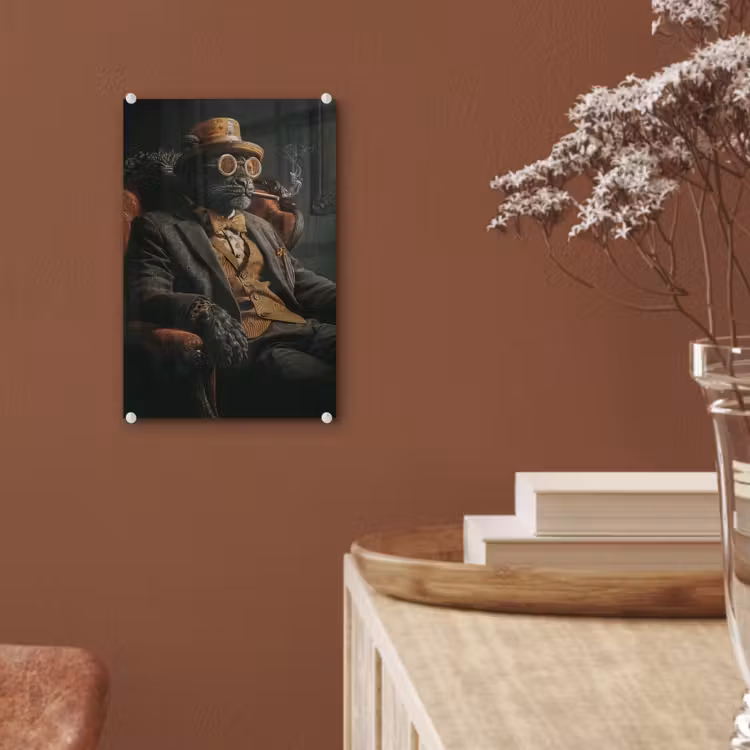 Glas schilderij - Kat - Pak - Oranje - Sigaar — 6