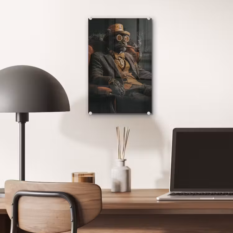Glas schilderij - Kat - Pak - Oranje - Sigaar — 7
