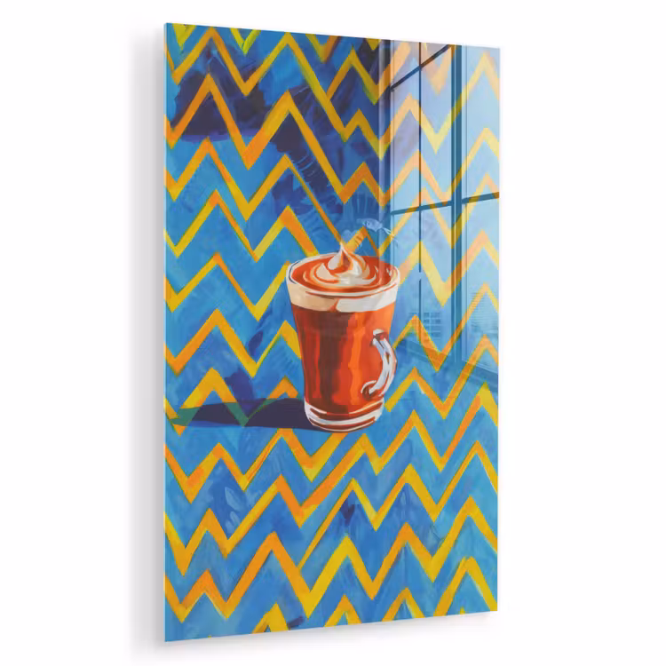 Glas schilderij - Mok - Koffie - Zigzag - Slagroom — 1