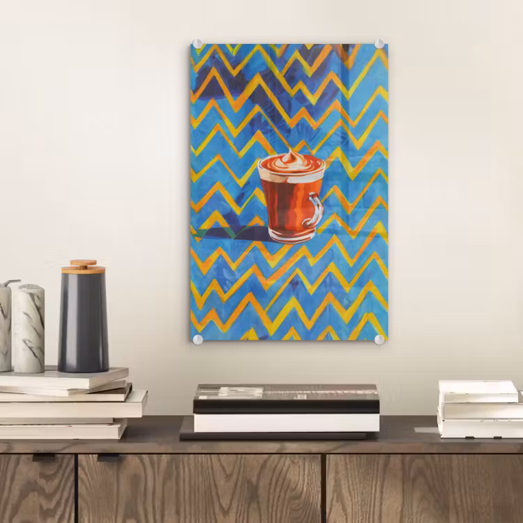 Glas schilderij - Mok - Koffie - Zigzag - Slagroom — 2