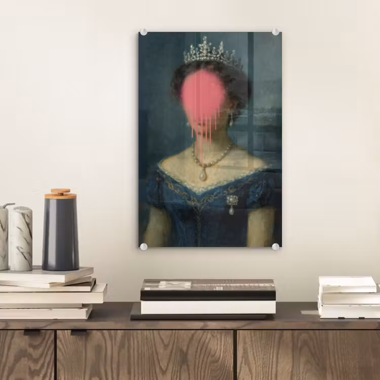 Glas schilderij - Kroon - Roze druipend verf - Portret — 2