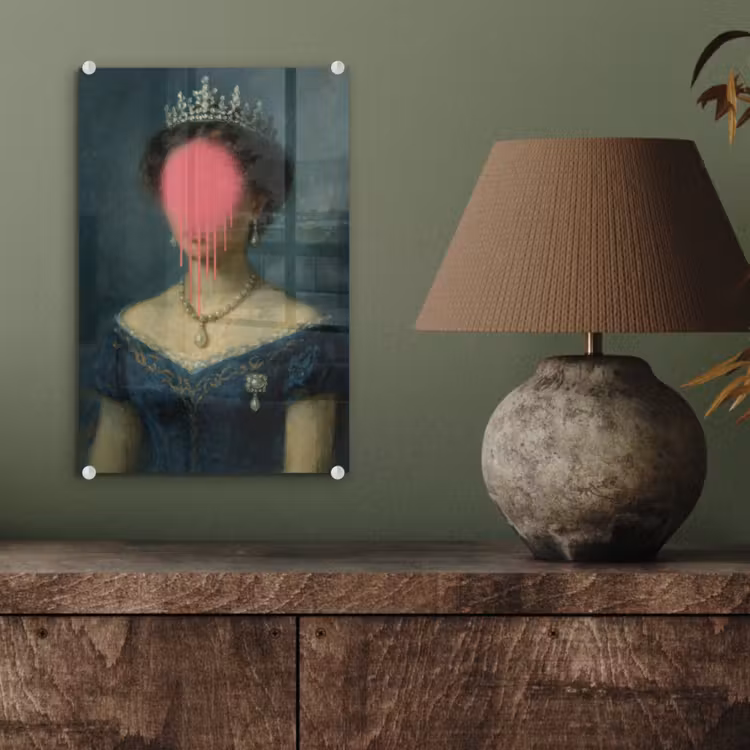 Glas schilderij - Kroon - Roze druipend verf - Portret — 4