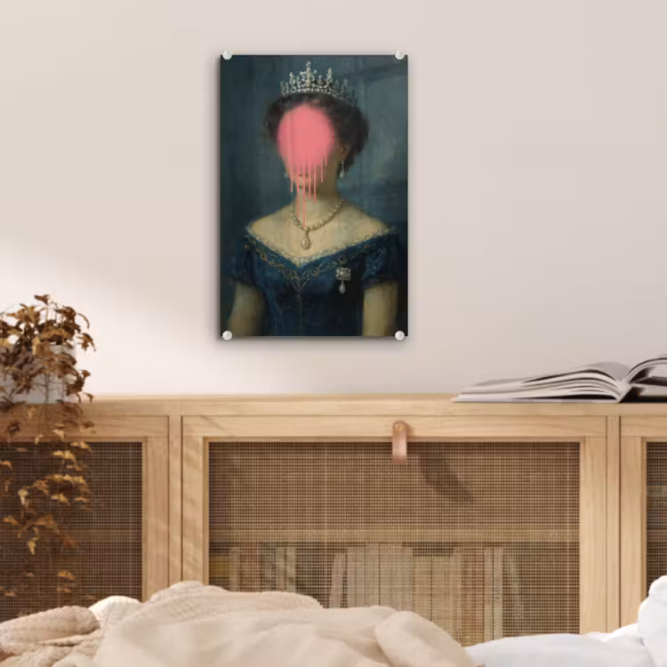Glas schilderij - Kroon - Roze druipend verf - Portret — 5