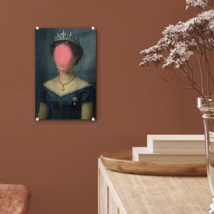 Glas schilderij - Kroon - Roze druipend verf - Portret — 6