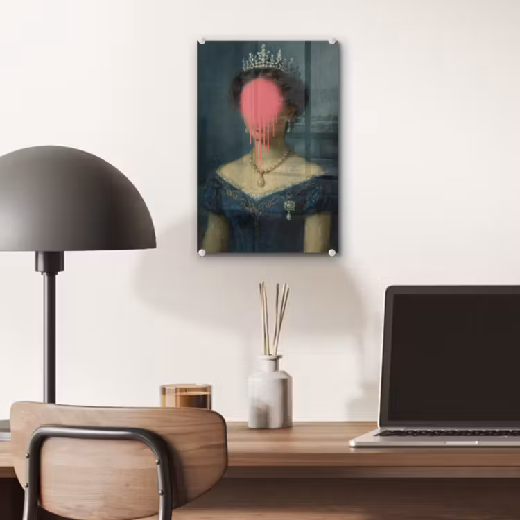 Glas schilderij - Kroon - Roze druipend verf - Portret — 7