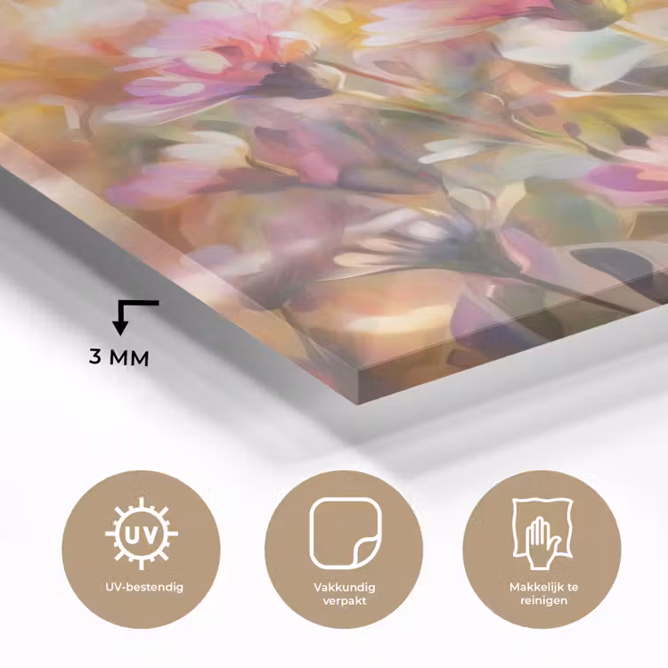 Glas schilderij - Vlinders - Oranje - Bloemen — 3