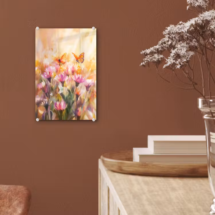 Glas schilderij - Vlinders - Oranje - Bloemen — 6