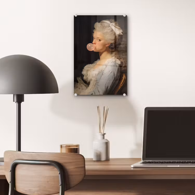 Glas schilderij - Vrouw - Barokjurk - Kauwgom — 7