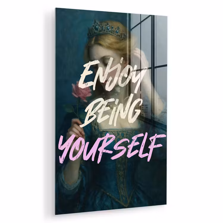 Glas schilderij - Vrouw - Roos - Quote — 1