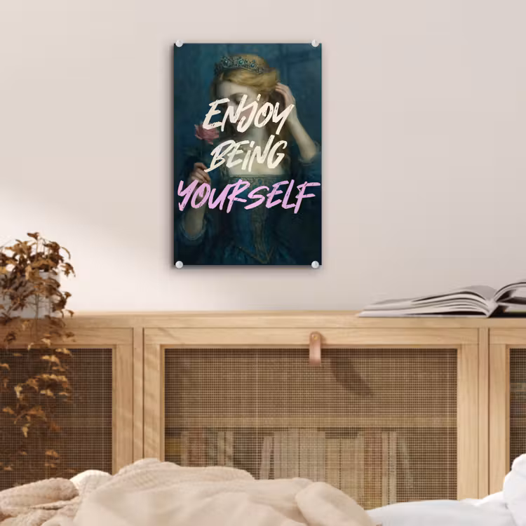 Glas schilderij - Vrouw - Roos - Quote — 5