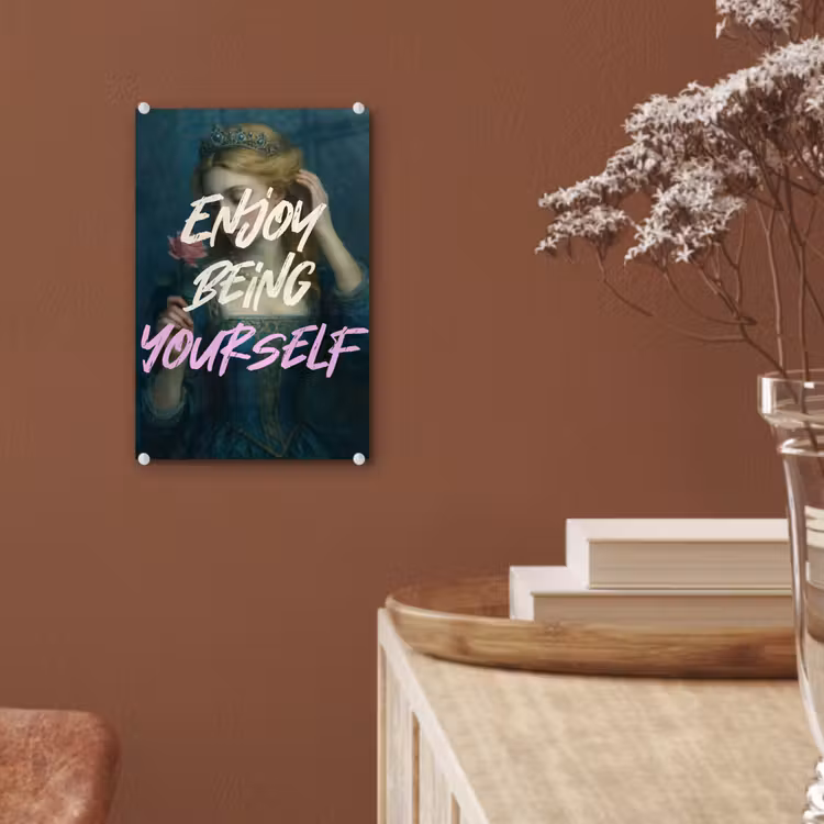 Glas schilderij - Vrouw - Roos - Quote — 6
