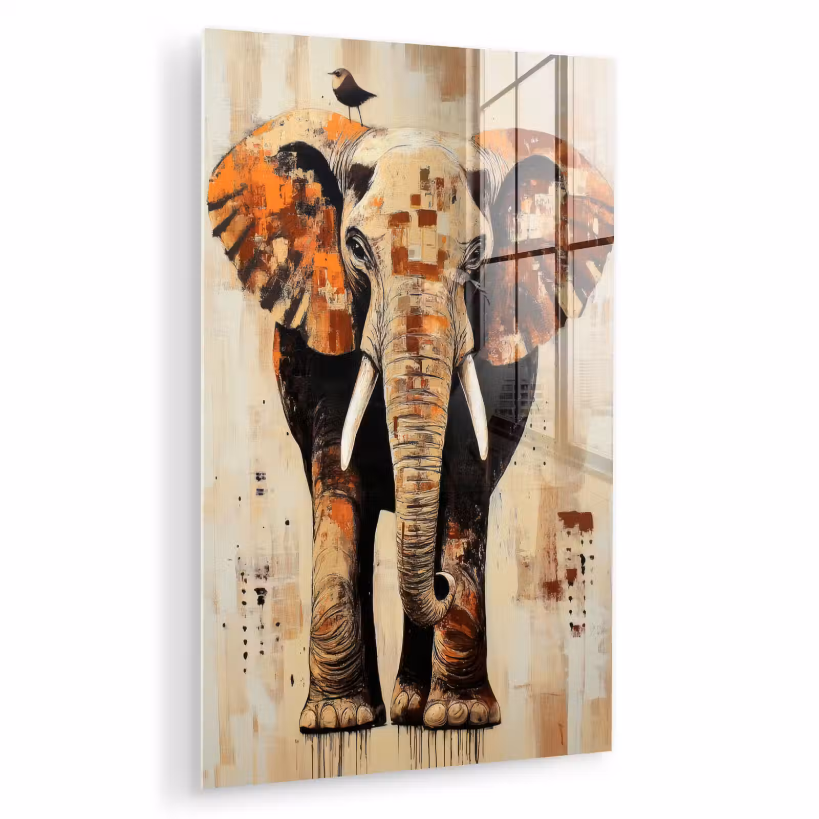 Glas schilderij - Olifant - Slurf - Mozaïek - Abstract — 1
