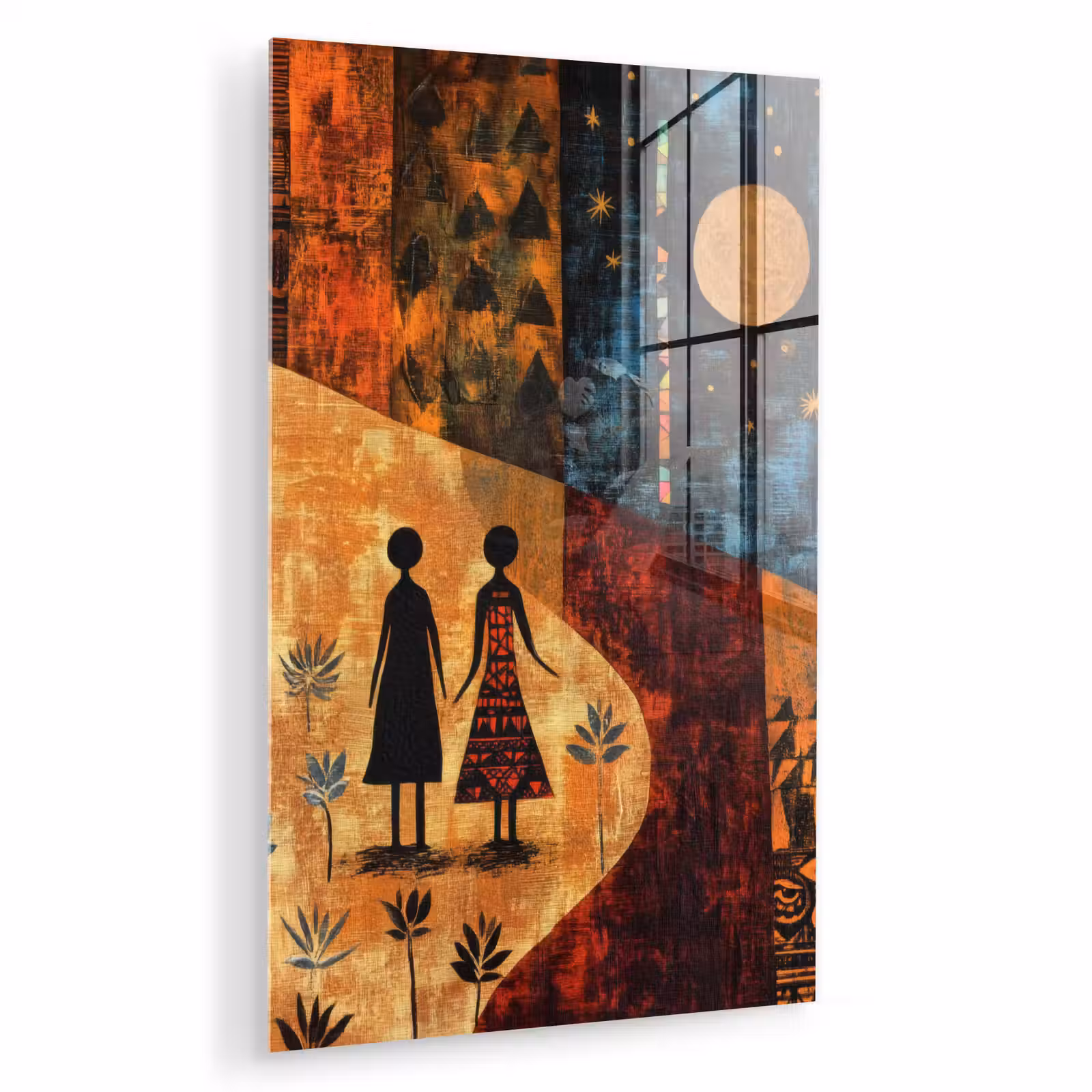 Glas schilderij - Silhouetten - Abstract - Zon - Maan — 1
