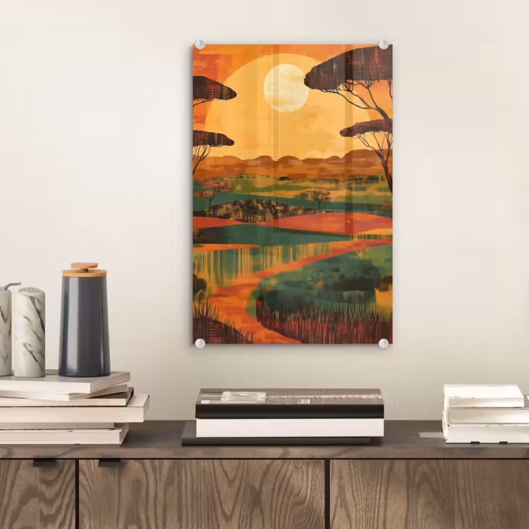 Glas schilderij - Landschap - Afrikaans - Zon — 2