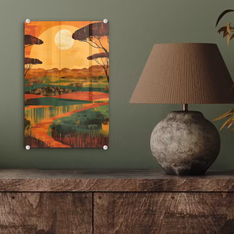 Glas schilderij - Landschap - Afrikaans - Zon — 4
