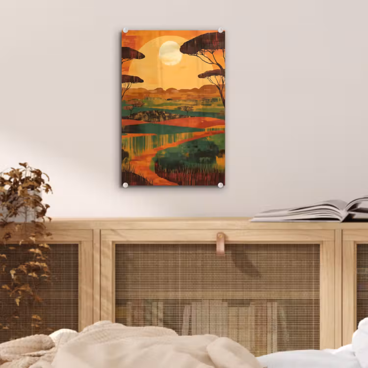 Glas schilderij - Landschap - Afrikaans - Zon — 5