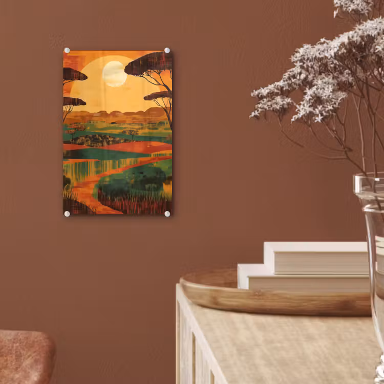 Glas schilderij - Landschap - Afrikaans - Zon — 6