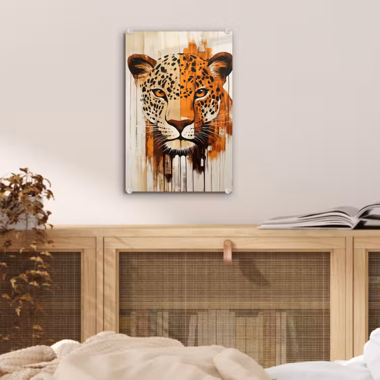 Glas schilderij - Luipaard - Symmetrisch - Strepen — 5