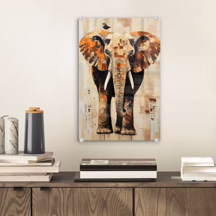Glas schilderij - Olifant - Slurf - Mozaïek - Abstract — 2