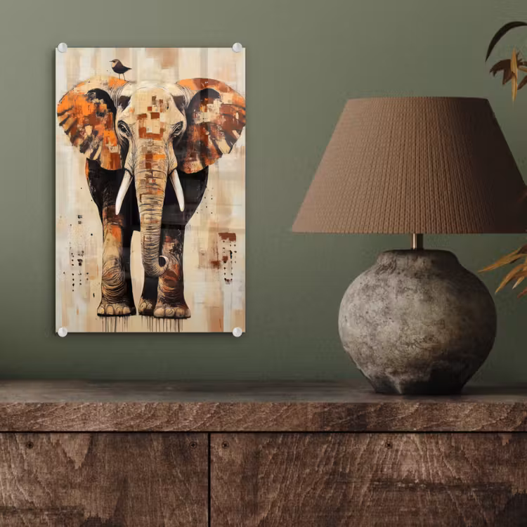 Glas schilderij - Olifant - Slurf - Mozaïek - Abstract — 4