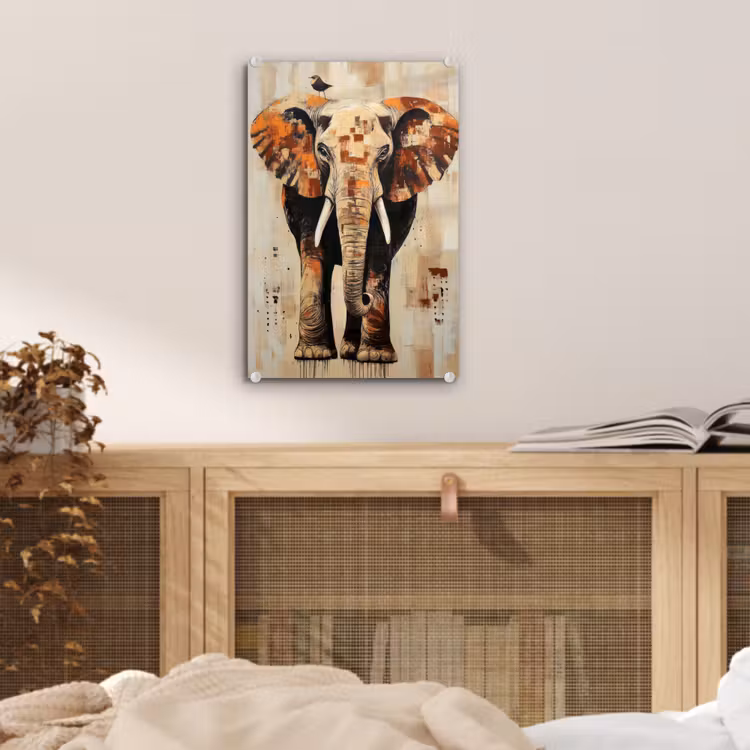 Glas schilderij - Olifant - Slurf - Mozaïek - Abstract — 5