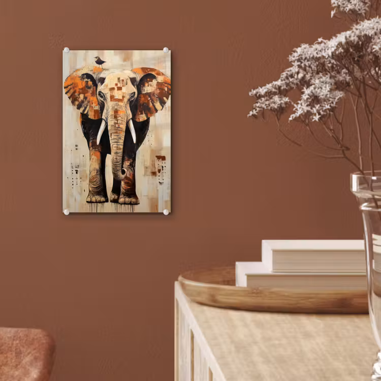 Glas schilderij - Olifant - Slurf - Mozaïek - Abstract — 6
