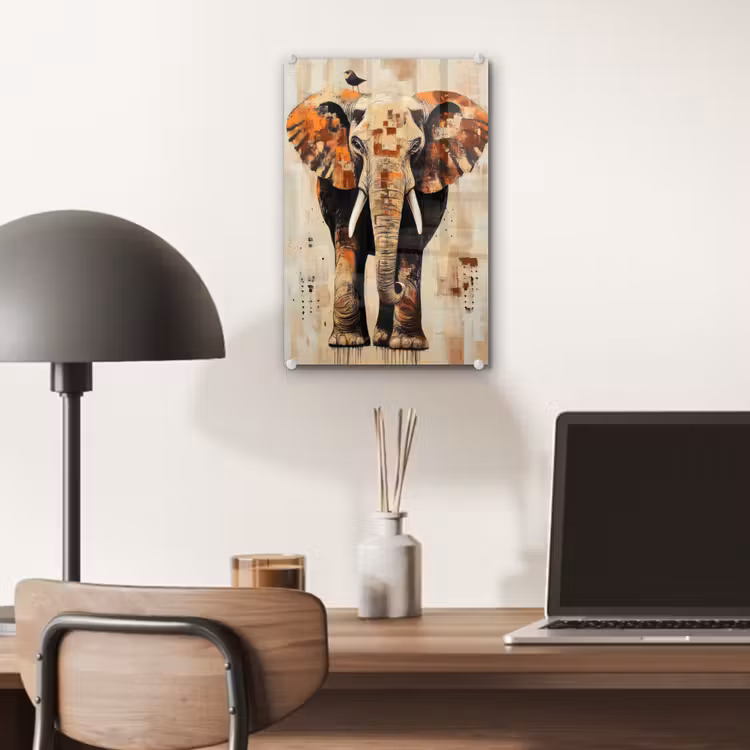 Glas schilderij - Olifant - Slurf - Mozaïek - Abstract — 7