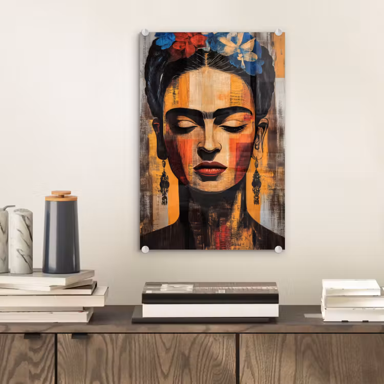 Glas schilderij - Portret - Vrouw - Bloemen — 2